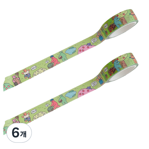 마켓A 카툰베어 종이 마스킹 테이프 1.5cm x 5m, TYPE 4, 6개