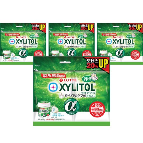 롯데자일리톨 알파 오리지날 껌 리필, 88g, 4개