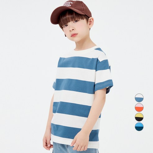 롤리트리 아동용 와이드 스트라이프 반팔 티셔츠