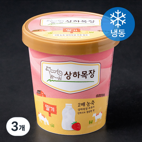 상하목장 아이스크림 딸기 (냉동), 3개, 474ml