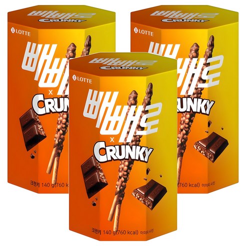 빼빼로 크런키, 140g, 3개