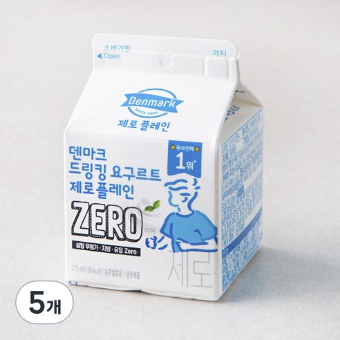 덴마크 드링킹 요구르트 제로 플레인, 275ml, 1개입, 5개
