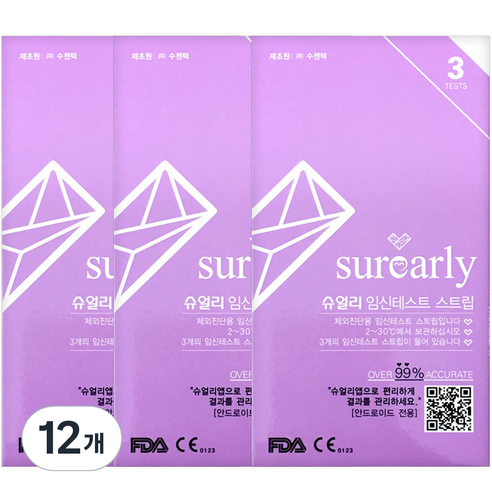 슈얼리 임신테스트 스트립, 3개입, 12개