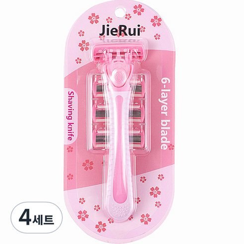 여성용 티지 6중날 제모 일회용 면도기 + 면도날 3p 세트 핑크, 4세트