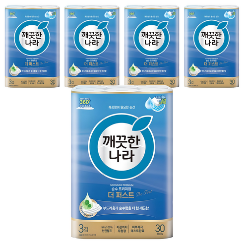 깨끗한나라 순수 프리미엄 더 퍼스트 3겹 롤화장지, 30m, 30개입, 5개