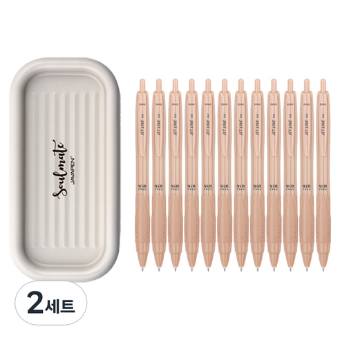 자바펜 제트라인 비즈 빈티지 볼펜 0.7mm 12p + 소울메이트 펜트레이 랜덤발송 세트, 피치, 2세트