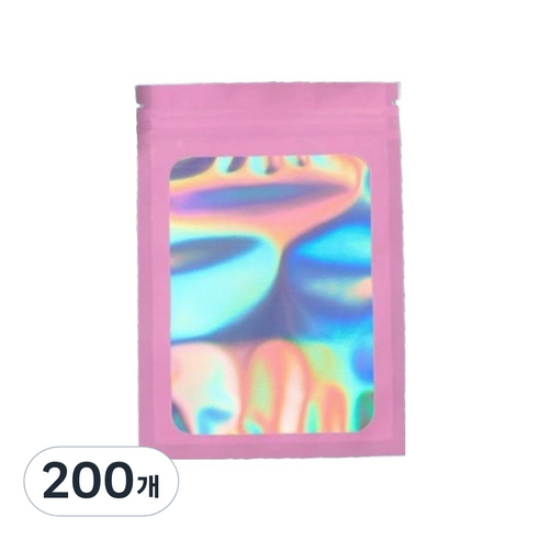 올하이 컬러풀 오로라 다용도 OPP 소품 포카 포장 지퍼백 슬리브 포장봉투 7.5 x 10 cm, 200개, 핑크