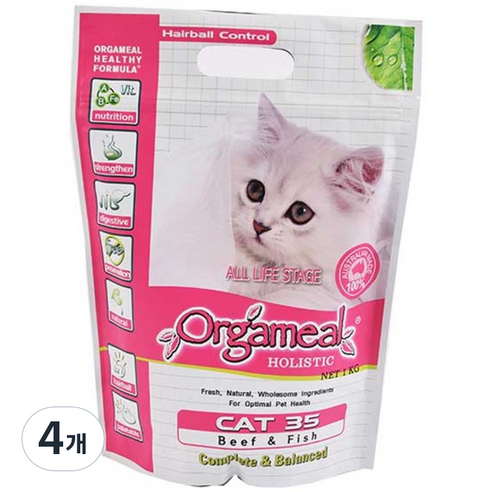 올가밀 전연령 홀리스틱 캣35 소고기 앤 생선 건식사료, 1kg, 4개