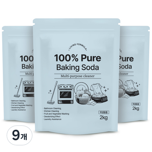 생활공식 100 Pure 베이킹소다, 2kg, 9개
