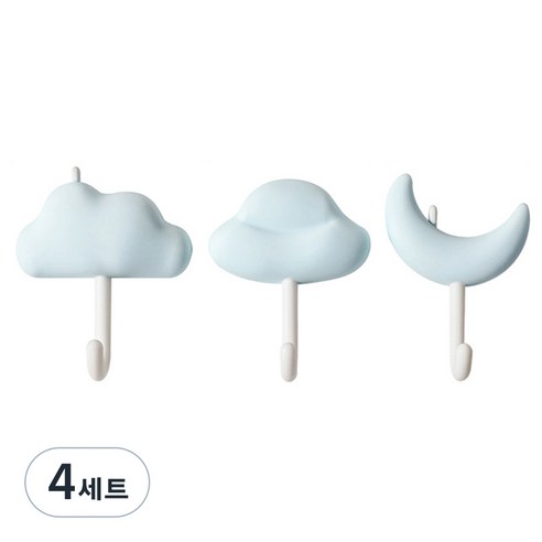 한봄누리 접착식 강력 후크 걸이 현관 주방 욕실 다용도 벽걸이 3종 세트, 4세트, 스카이블루