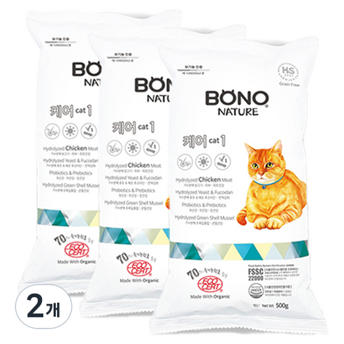보노네이처 고양이 전연령 케어캣1 고양이 건식사료 3p, 닭, 1.5kg, 2개