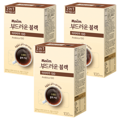 맥심 아라비카100 부드러운 블랙 커피믹스, 2.8g, 100개입, 3개