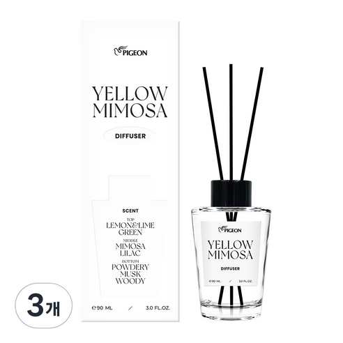 피죤 디퓨저 방향제 옐로미모사 본품, 90ml, 3개