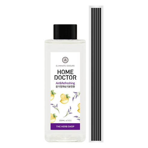 더허브샵 홈닥터 리필오일 + 섬유스틱 5p 세트, 공기정화&기분전환, 200ml