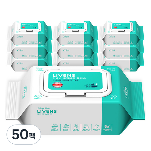 리벤스 소프트 클린 화장실 비데티슈 캡형, 55g, 100매, 50개