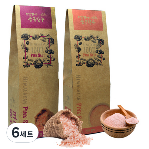 히말라야 소금장수 핑크소금 가는입자 300g + 굵은입자 300g, 6세트