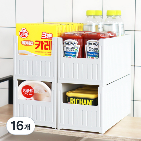 팬물산 팬트리 수납 정리함, 그레이, 16개
