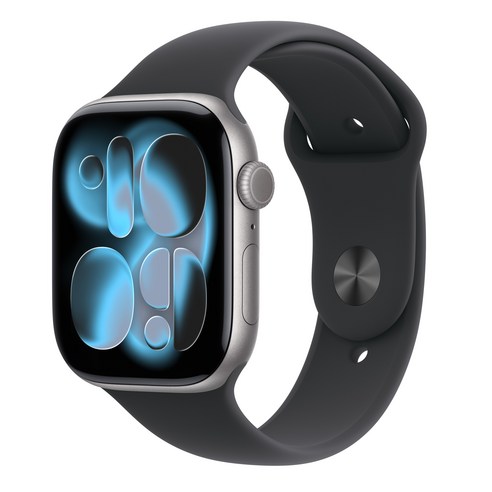 Apple 2025 애플워치 11, 스페이스 그레이, 46mm, GPS, 알루미늄,스페이스 그레이/블랙 스포츠 밴드, M/L