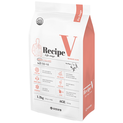 유한양행 Recipe V 강아지 연령별 맞춤식사료, 시니어, 1.2kg, 1개