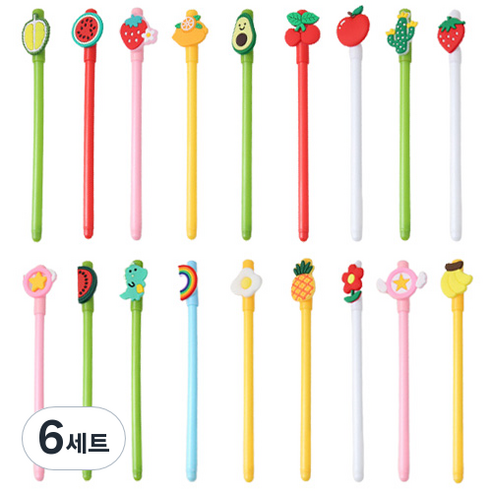 OON 과일 브런치 다꾸 젤펜 18종 세트 0.5mm, 블랙, 6세트