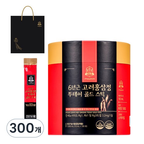 고려홍삼중앙회 6년근 고려홍삼정 투데이 골드 스틱+ 쇼핑백, 10ml, 300개