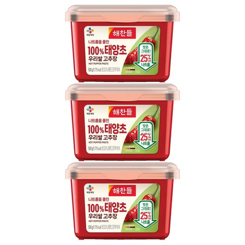 해찬들 나트륨을 줄인 100% 우리쌀 고추장, 3개, 500g