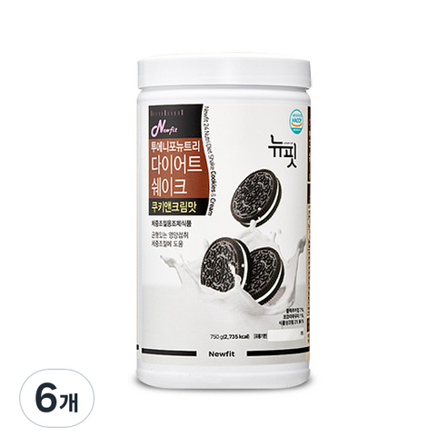 뉴핏 투에니포 뉴트리 다이어트 쉐이크 쿠키앤크림맛, 750g, 6개
