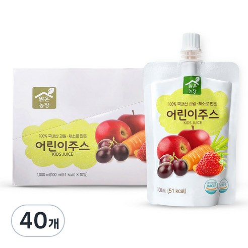 맑은농장 어린이주스, 100ml, 40개, 혼합맛(사과/딸기/당근/포도)