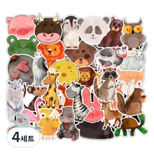 어가네닷컴 귀여운 아기동물들 방수 캐리어스티커 50p 세트, 혼합색상, 4세트