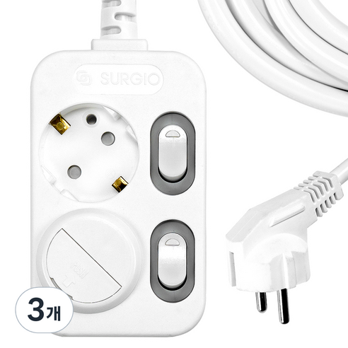 써지오 스위치 개별 멀티탭 2구 DH-2029-RT + 안전커버 1P, 5m, 3개