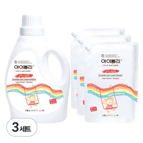 아이블리네이처 유아 세제 로터스플라워향 1.8L + 리필 1.2L x 3p, 3세트