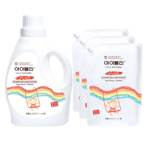아이블리네이처 유아 세제 로터스플라워향 1.8L + 리필 1.2L x 3p, 1세트