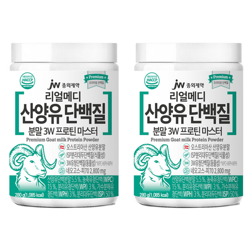JW중외제약 리얼메디 산양유 단백질 분말 3W 초유 프로틴 마스터, 2개, 280g