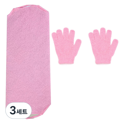 셀리빙 와이드 때수건 + 장갑 양손착용 세트, 핑크, 3세트
