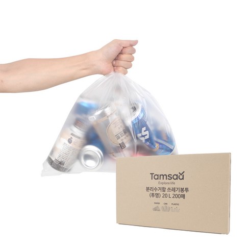 탐사 분리수거 쓰레기용 비닐봉투(투명), 20L, 200매