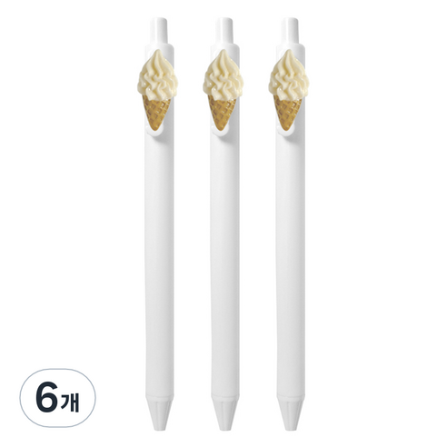 큐티파츠 젤펜 소프트 콘 아이스크림 0.5mm, 바닐라, 6개