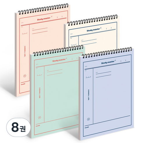 뮤니드 IS SPRING 상철 코넬라인 노트, 화이트+파스텔핑크+민트+인디블루, 8개