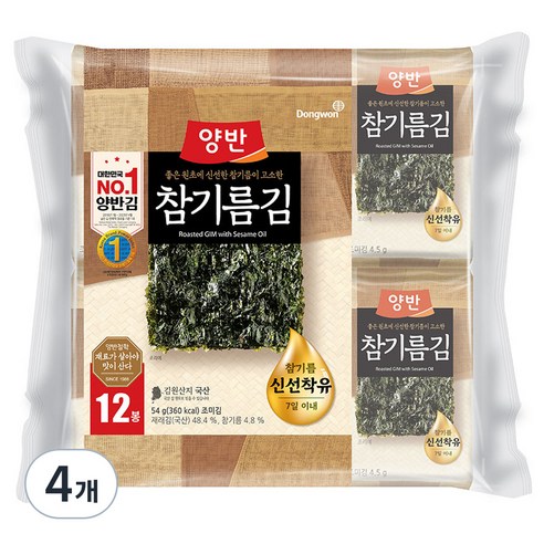 양반 참기름 김, 54g, 4개