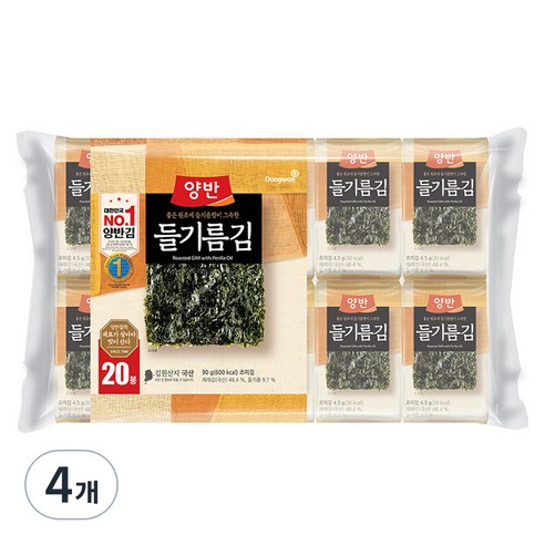 양반 들기름김, 90g, 4개