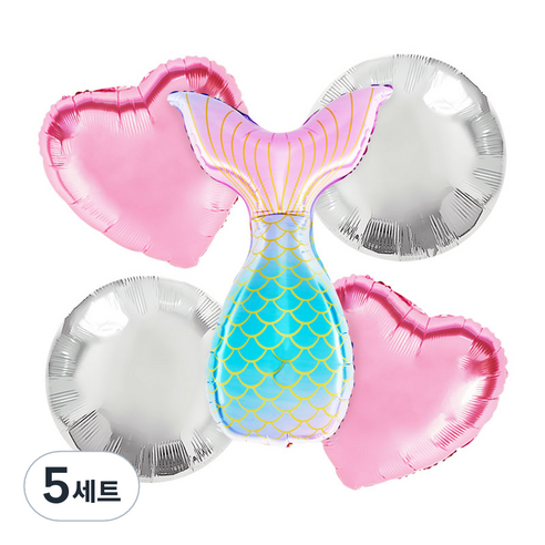 파티팡 원팩 캐릭터은박풍선 인어공주 러블리톤 부케 5종세트, 혼합 색상, 5세트