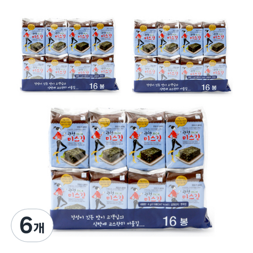 미스김 광천 파래 도시락김 16p, 6개, 64g