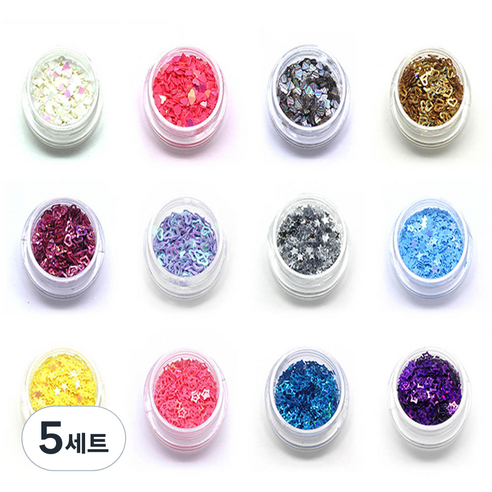 애니데코 네일 하트 별 스팽글 12종 세트, 혼합색상, 5세트