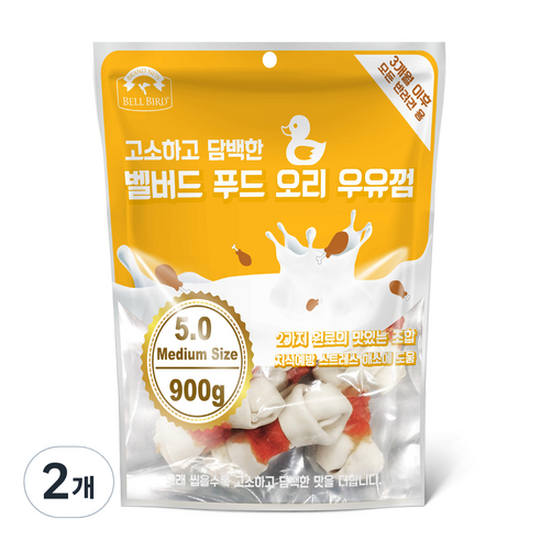 벨버드 반려견 대용량 우유껌 미디엄사이즈, 오리우유껌맛, 900g, 2개