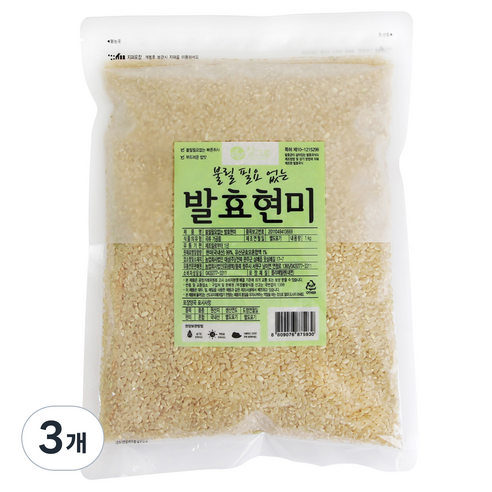 청그루 불릴 필요 없는 발효현미, 1kg, 3개