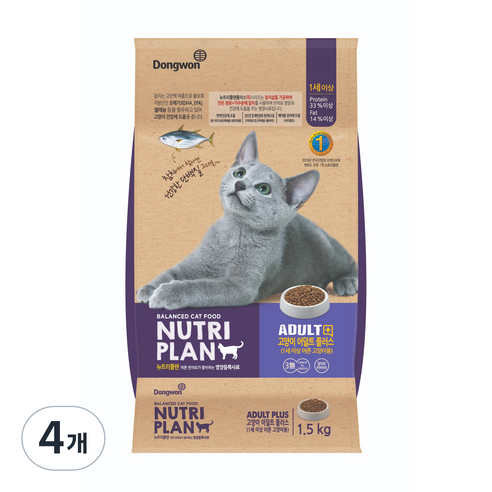 뉴트리플랜 고양이 어덜트 사료, 생선, 1.5kg, 4개