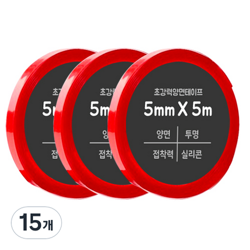 다다 초강력 양면테이프 5mm x 5m, 투명, 15개