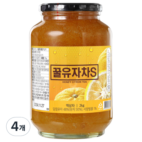 초록원 꿀유자차 S, 2kg, 4개