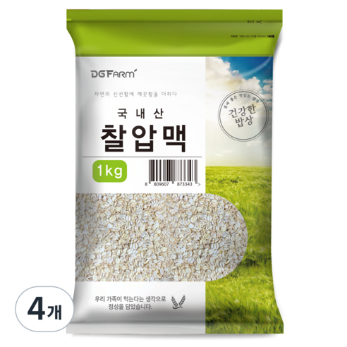 건강한밥상 국산 찰압맥, 1kg, 4개