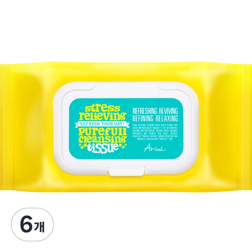 아리얼 스트레스 릴리빙 퓨어풀 클렌징 티슈, 80매입, 6개