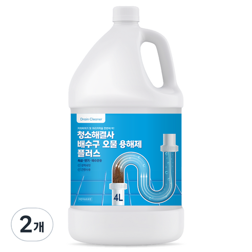 청소해결사 머리카락 제거 배수구 오물 용해제 플러스, 4L, 2개